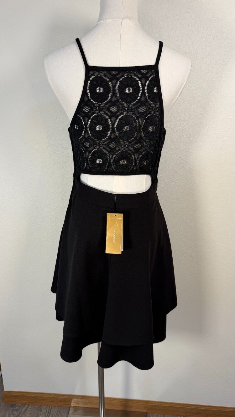 Francesca’s Dress Womens M Black Fit Flare Lace Back Cutout Party